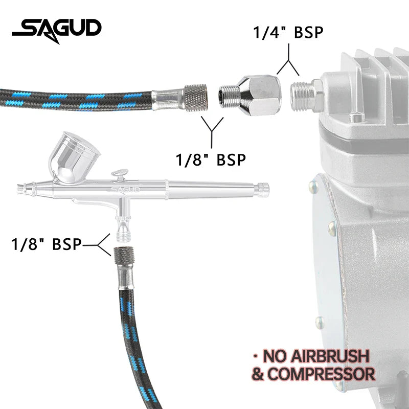 1.8m Nylon Braided Airbrush Hose with 1/8” Thread & 1/8” Male to 1/4” Female Fitting Adapter for Airbrush Accessories