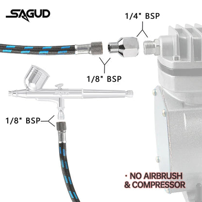 1.8m Nylon Braided Airbrush Hose with 1/8” Thread & 1/8” Male to 1/4” Female Fitting Adapter for Airbrush Accessories