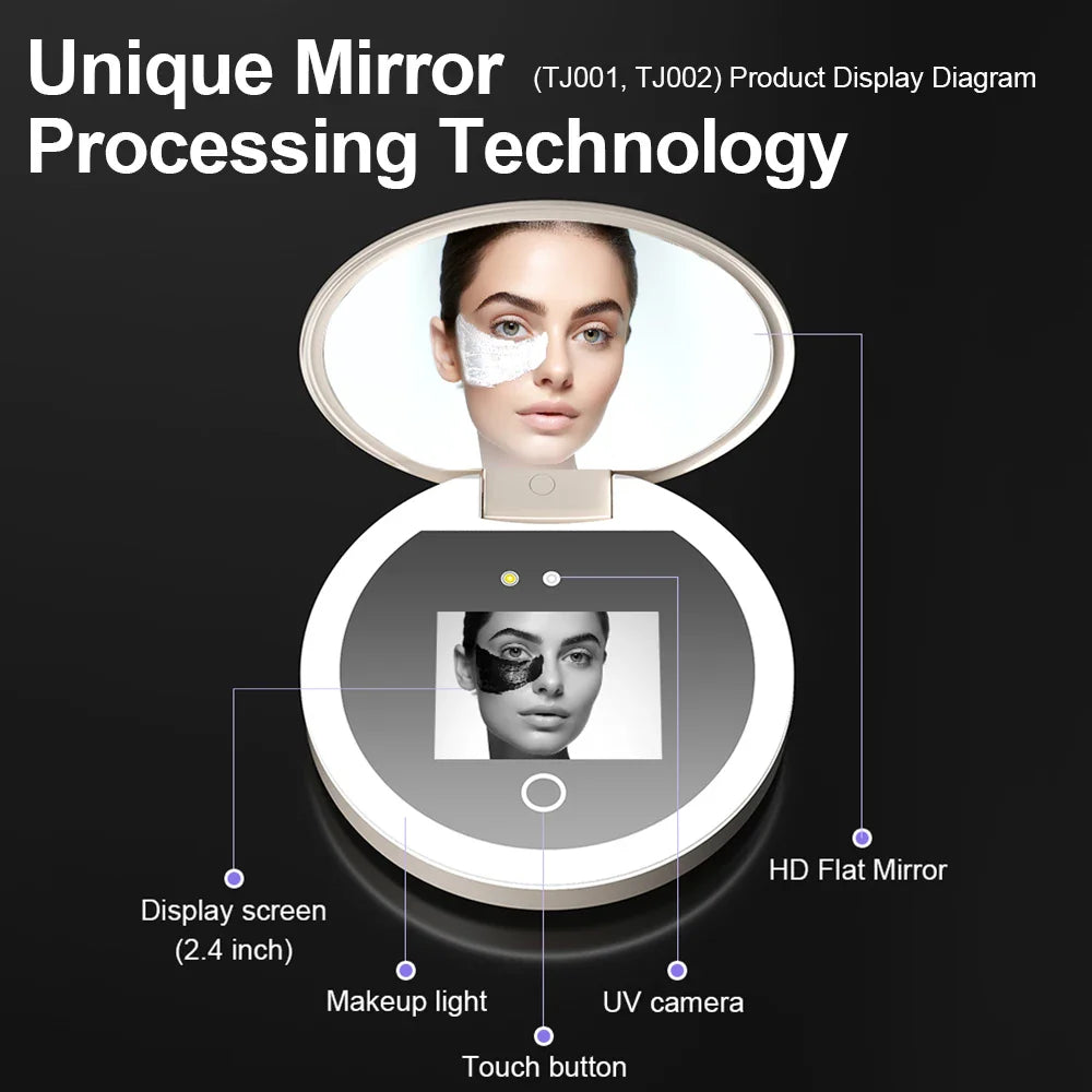 TENGMIR UV Smart Sunscreen Makeup Mirror – Portable LED Light UV Detection & Sunscreen Testing Mirror