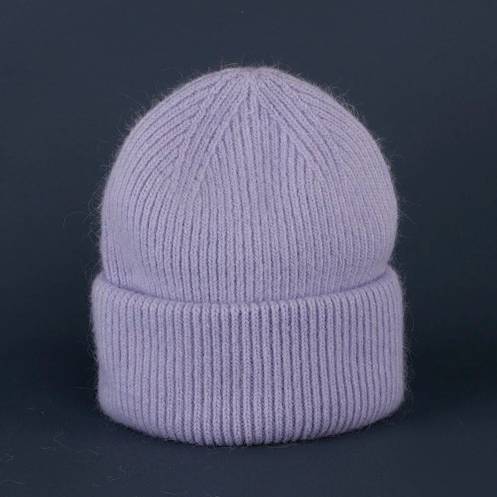2024 Rabbit Fur Beanie – Soft Fluffy Winter Hat for Women, Angora Knitted Skullies, Warm Bonnet Knit Cap