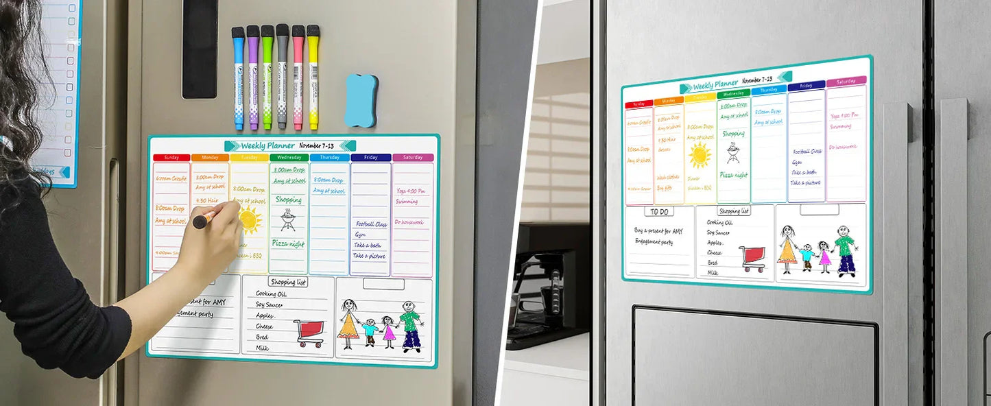 A3 Dry Erase Whiteboard Fridge Calendar – Weekly & Monthly Planner in Spanish, French, English