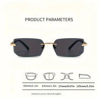 Rimless Rectangle Sunglasses – Fashion Small Square Shades for Men & Women, Summer Travel Eyewear
