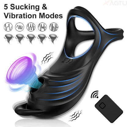 Sucking Vibrator Cock Ring for Men – Delay Ejaculation & Clitoral Stimulator Sex Toy for Couples, Adult Penis Ring