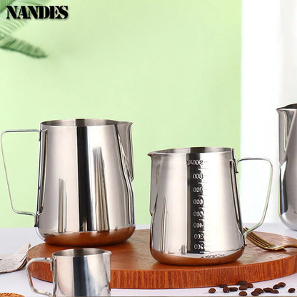 Stainless Steel Milk Frother Jug — Latte Pitcher with Measurement for Coffee & Espresso Barista Tools