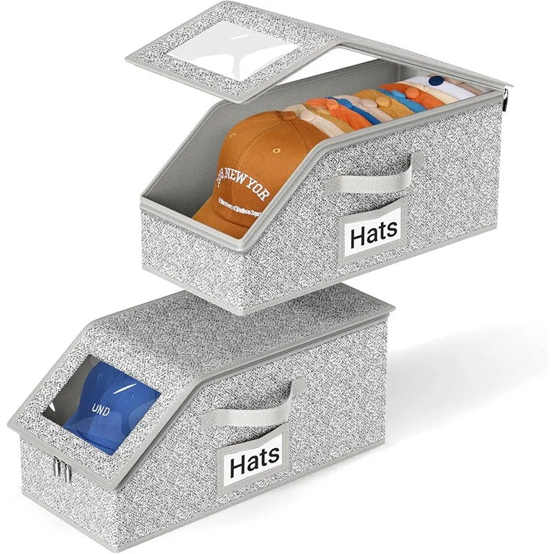 Foldable Zipper Baseball Cap Storage Box – Dustproof Non-Woven Hat Organizer for Wardrobe