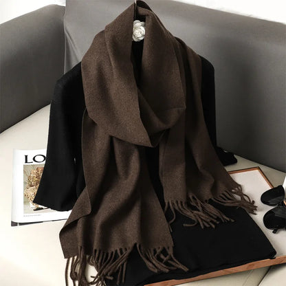 62-Color Solid Women’s Winter Scarf — Thick Warm Cashmere Pashmina Shawl with Tassels, Outdoor Luxury Wrap, Windproof Fashion Scarf