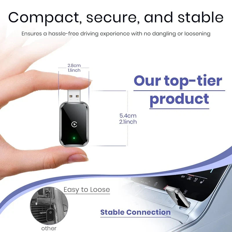 B63B Wireless CarPlay Adapter - Mini USB & USB-C Converter for iPhone Wired to Wireless Connection