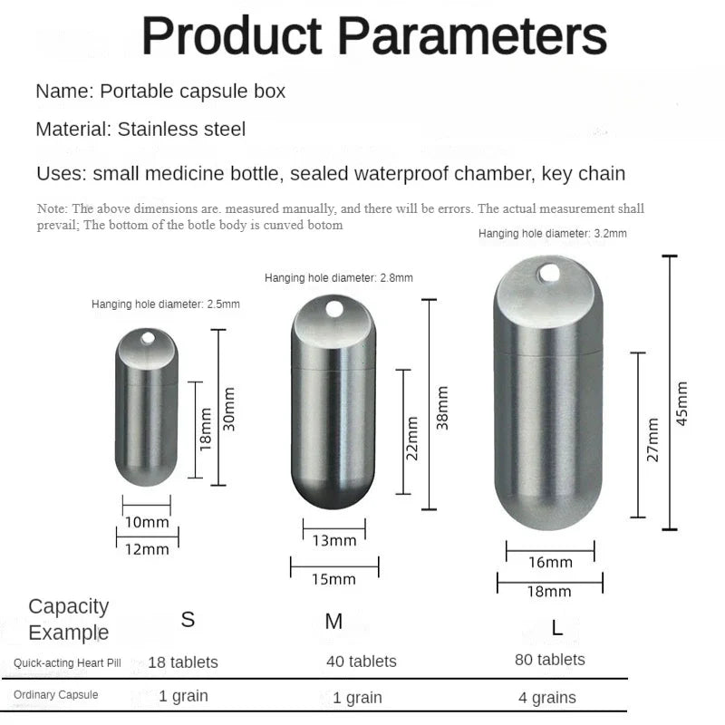 Portable Waterproof Metal Capsule Box – Mini Stainless Steel Pill Case Holder for Medicine, EDC Tool, and Seal Bottle