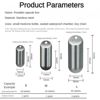 Portable Waterproof Metal Capsule Box – Mini Stainless Steel Pill Case Holder for Medicine, EDC Tool, and Seal Bottle