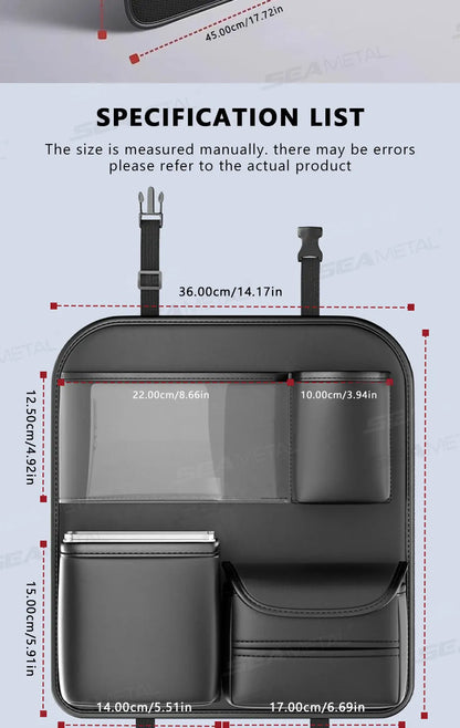 SEAMETAL 8 in 1 Car Seat Back Storage Bag – Foldable Tray, Waterproof & Wear-Resistant Organizer with Tissue & Cup Holder