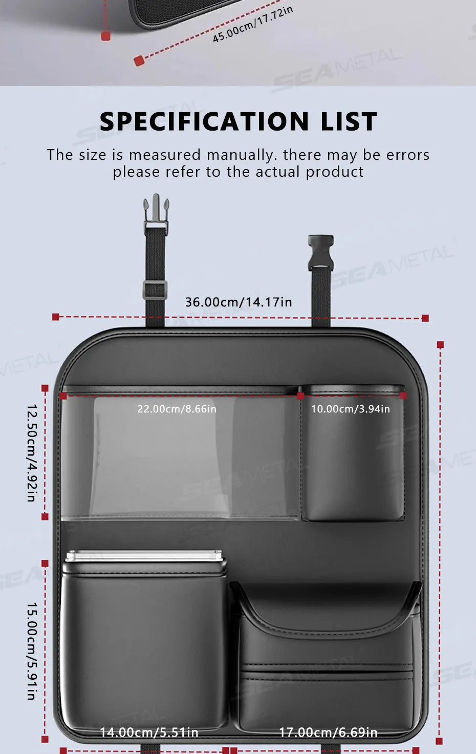 SEAMETAL Car Seat Back Organizer – Large Capacity Multi-Pocket Storage Bag with Foldable Tablet Tray