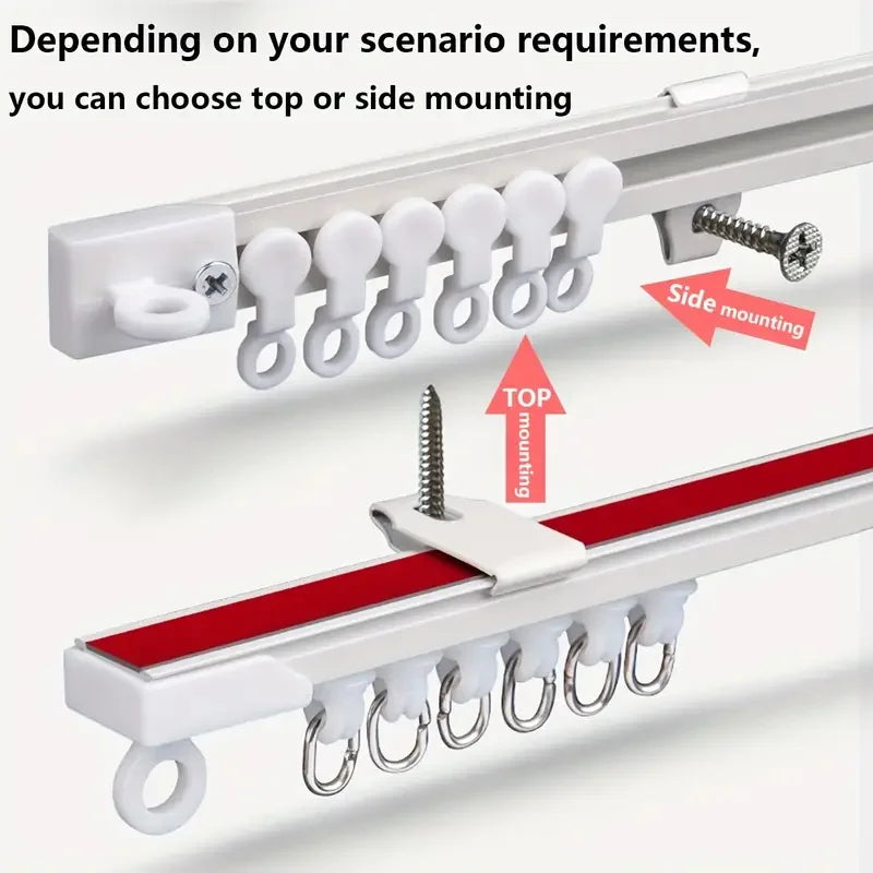 Self-Adhesive or Perforated Dual-Purpose Curtain Track - Nano Silent Slide Rod, Ceiling or Wall Mount for Curtains and Cabinets