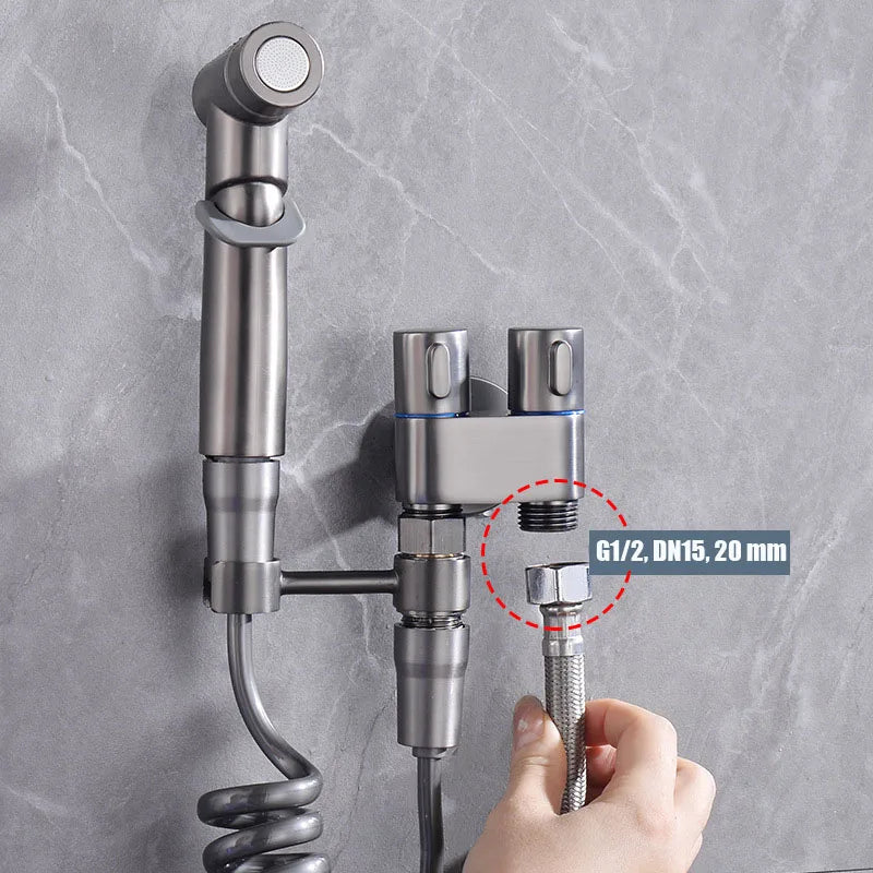 Stainless Steel Handheld Bidet Sprayer – Hygienic Toilet Faucet with Shower Head & Double Outlet Design