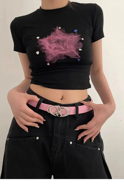 Women’s Punk Star Buckle Belt – Cross Metal Vintage Gothic Y2K PU Leather Waistband for Pants & Jeans, Unisex Fashion Belt