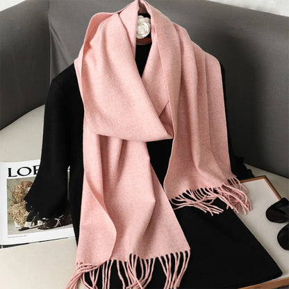 62-Color Solid Women’s Winter Scarf — Thick Warm Cashmere Pashmina Shawl with Tassels, Outdoor Luxury Wrap, Windproof Fashion Scarf
