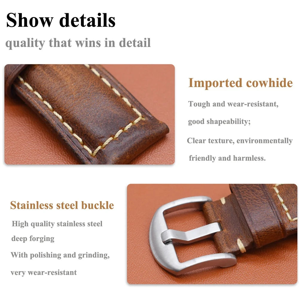 Genuine Calfskin Leather Watch Strap – 20mm & 22mm for Huawei Watch GT 4/3, Amazfit GTR & Galaxy Watch 5/6