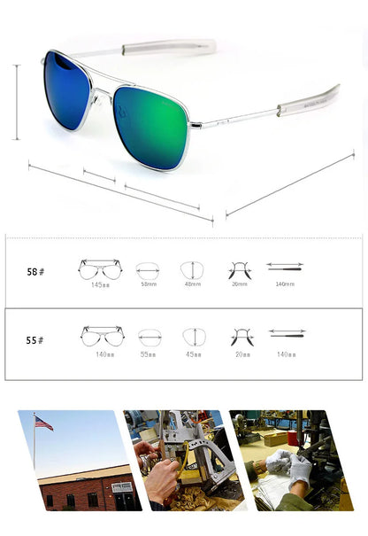 RE Military Aviation Sunglasses — Vintage Titanium Frame Pilot Glasses for Men & Women