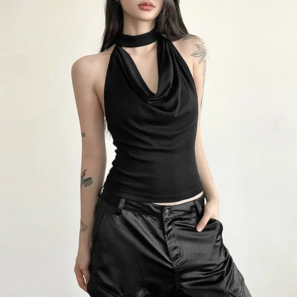 Women’s Solid Color Halter Vest – Casual, Sexy, All-Match Summer Top for Travel & High Street Style