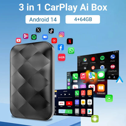 Acodo 2025 3-in-1 CarPlay AI Box — Wireless Android Auto & USB Adapter for YouTube, Netflix, Universal TV, Plug & Play