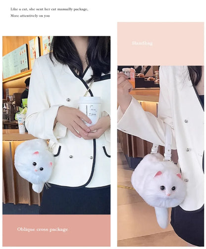 One Shoulder Small Messenger Bag – Handmade Plush Cat Design for Women Autumn Winter