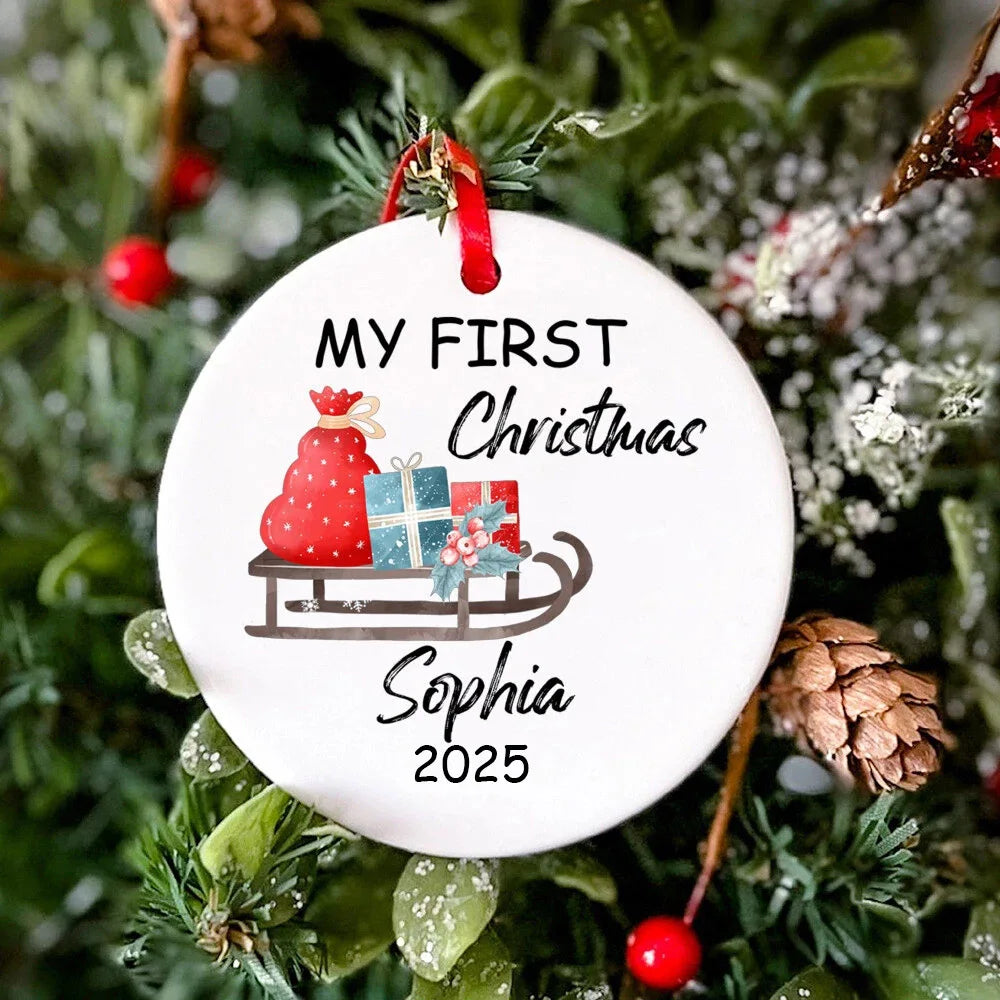 Personalized Baby First Christmas Ornament – Custom Ceramic Keepsake Photo Prop Gift for Infants