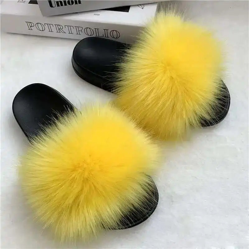 Summer Faux Fur Slippers for Women – Indoor Plush Furry Slides, Fluffy Flip Flops & Casual House Shoes