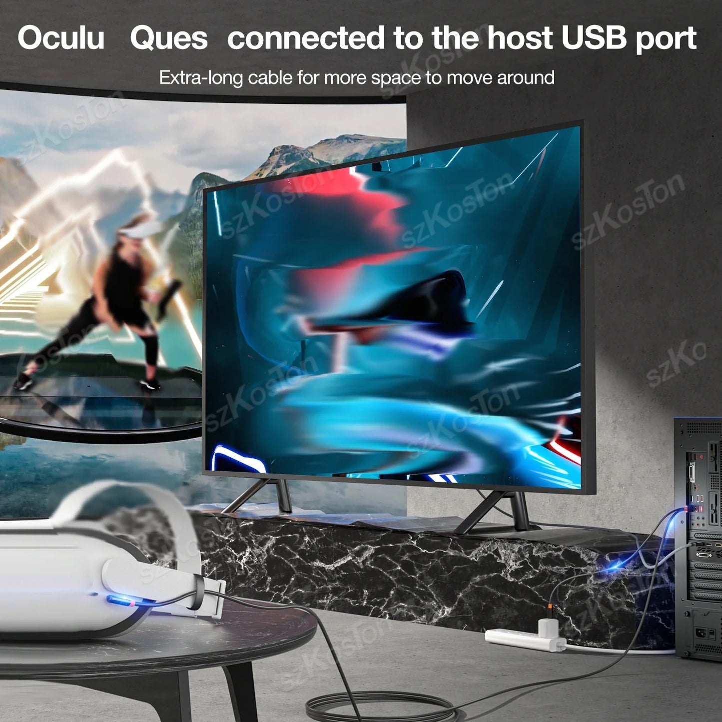 VR Link Cable USB 3.0 Gen2 Fast Charging Type-C for Meta Quest 3/3S, Quest 2, Pico 4, PS5 – 5Gbps Data Transfer