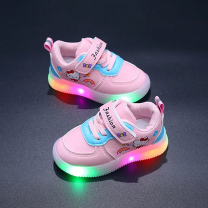 Sanrio LED Hello Kitty Shoes for Girls – Cute Cartoon Kawaii Summer Sneakers with Soft Bottom
