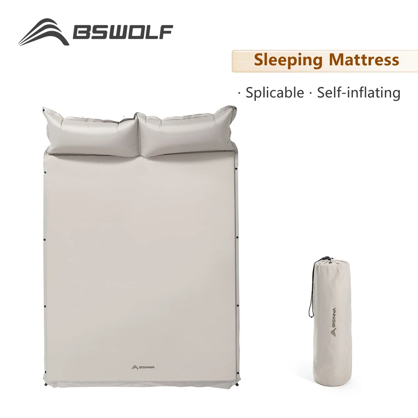 BSWolf Thick Self-Inflating Outdoor Mattress - Spliced Inflatable Camping Mat for Tent Use