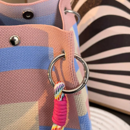 Multi-Color Knitted Retro Bucket Handbag – Color-Block, Versatile & Easy-to-Carry Purse