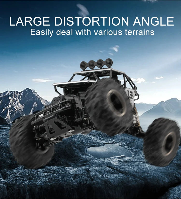 1:12/16 RC Off-Road Truck – 4WD Remote Control Car with Metal Shell & LED Lights for Kids