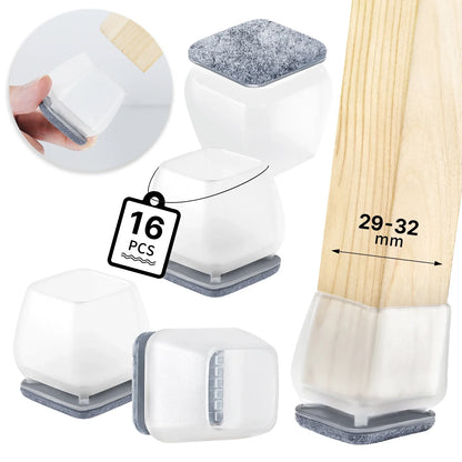 16PCS Silicone Chair Leg Pads — Non-Slip Felt Furniture Floor Protectors for Noise Reduction & Scratch Prevention