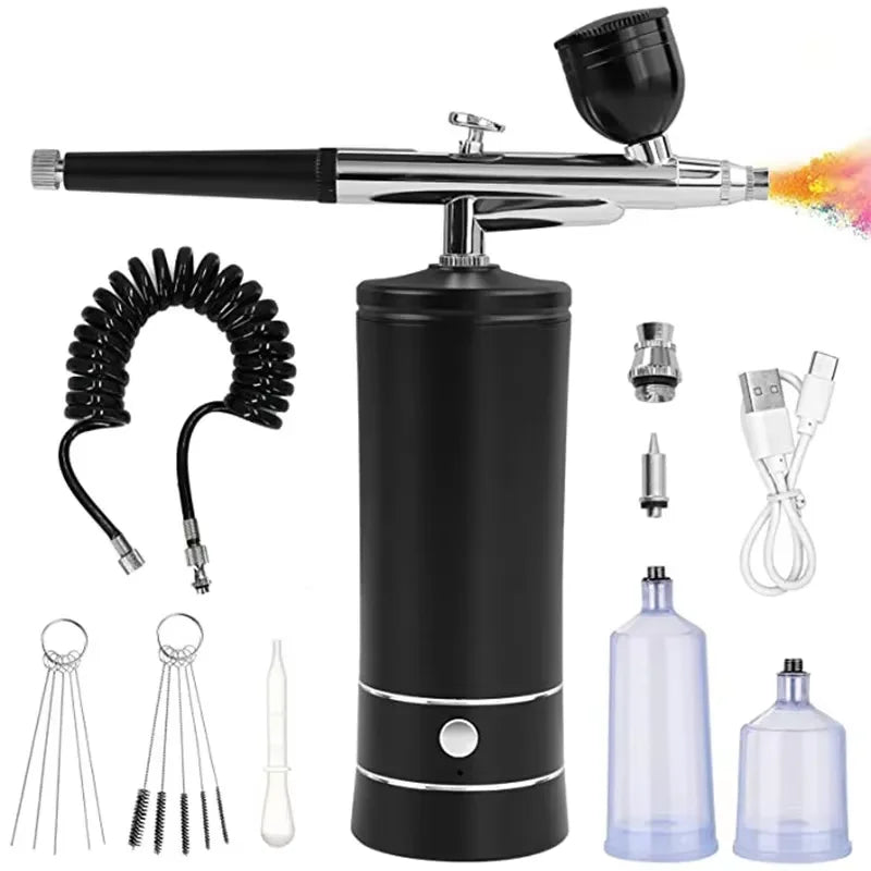 Portable Wireless Airbrush Kit — Handheld Electric Spray Gun with Compressor for Coloring, Tattoo, Graffiti & Model Painting