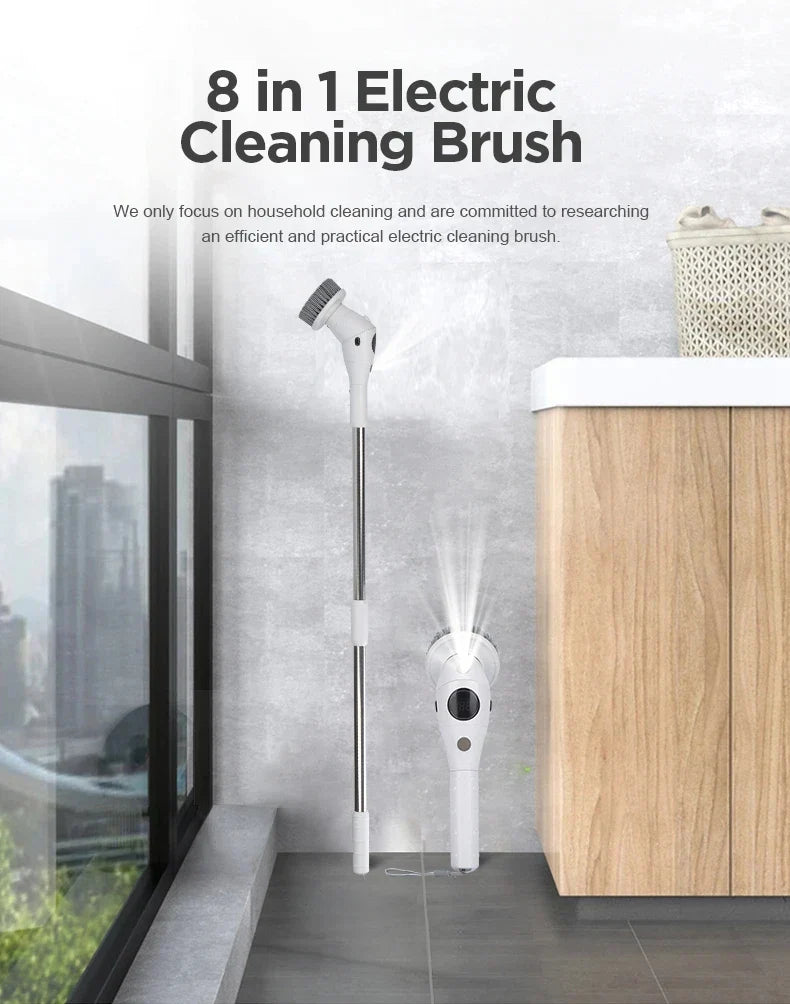 8 in 1 Multifunctional Electric Cleaning Brush – Rotatable LED Night Light Bathroom & Kitchen Household Scrubber