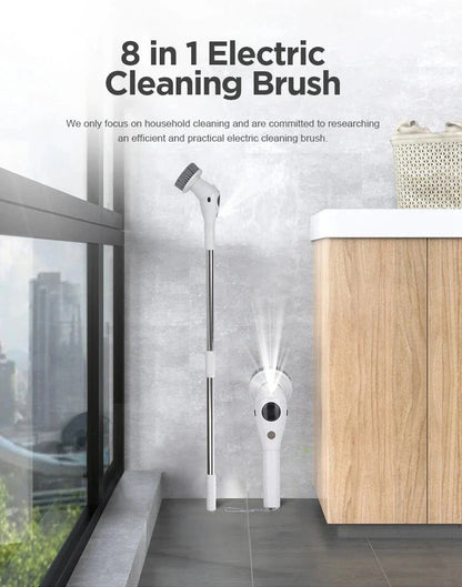8 in 1 Multifunctional Electric Cleaning Brush – Rotatable LED Night Light Bathroom & Kitchen Household Scrubber