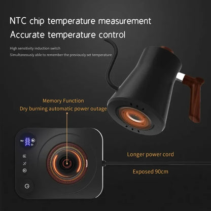 Electric Gooseneck Kettle 900ml — Smart Hand Brew Coffee Pot with Temperature Control & Rapid Heating, 110V/220V
