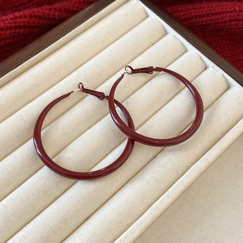Women’s Dopamine Candy Hoop Earrings – Large Round Hollow Solid Color Ear Buckles, Versatile Fashion Jewelry