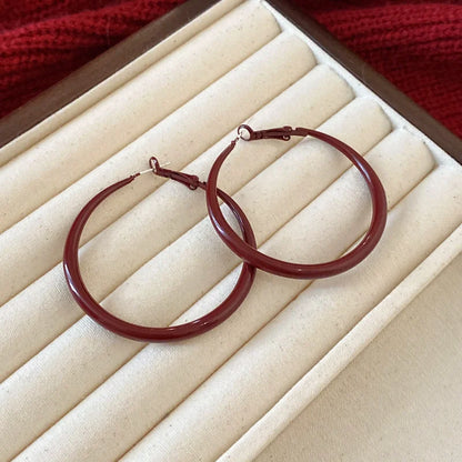 Women’s Dopamine Candy Hoop Earrings – Large Round Hollow Solid Color Ear Buckles, Versatile Fashion Jewelry