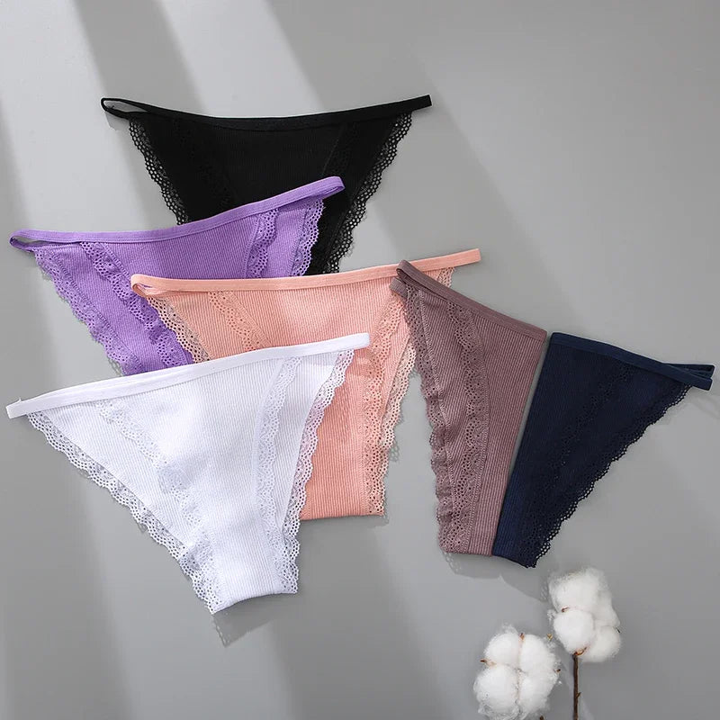 FINETOO 3pcs Women’s Lace Cotton Briefs — Solid, Comfortable, Breathable Soft Underwear & Lingerie