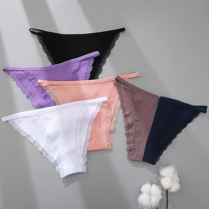 FINETOO 3pcs Women’s Lace Cotton Briefs — Solid, Comfortable, Breathable Soft Underwear & Lingerie