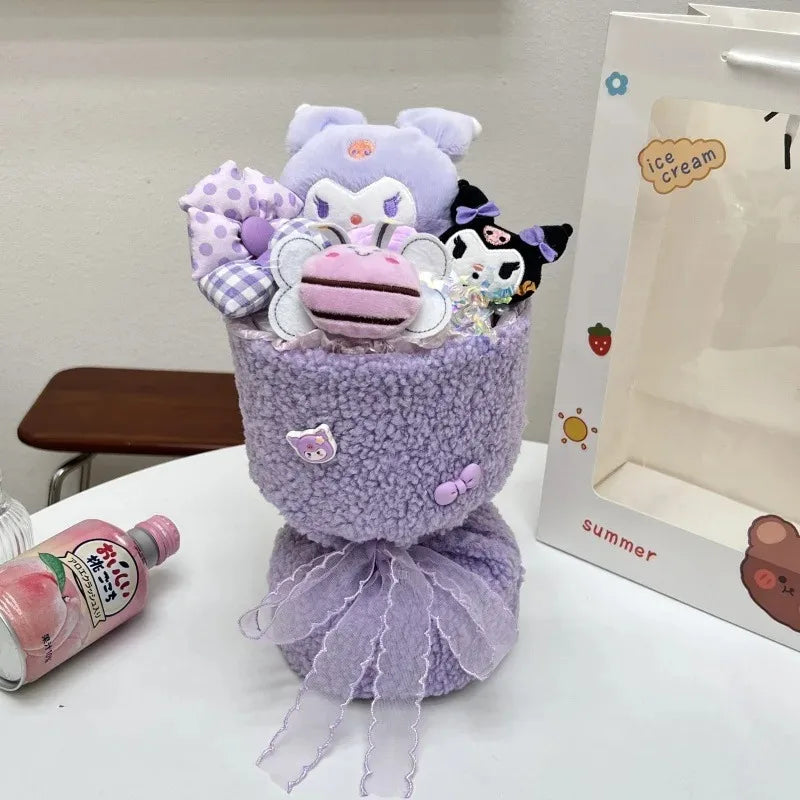 Sanrio Hello Kitty & Friends Plush Dolls Bouquet - Cinnamoroll, Kuromi, My Melody, Cute Cartoon Toys for Flower Girls & Kids - Perfect Holiday Gifts