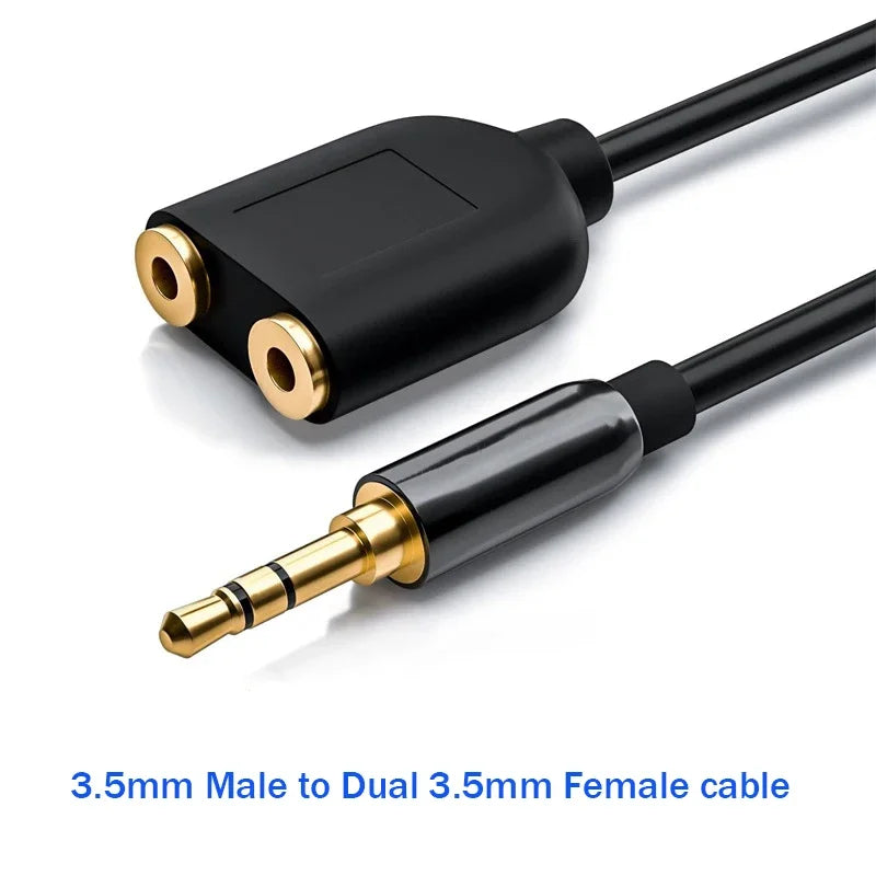 3.5mm Stereo Audio Y Splitter Cable – Hi-Fi Sound Extension Converter, 1 Male to 2 Female Headphone Jack Adapter