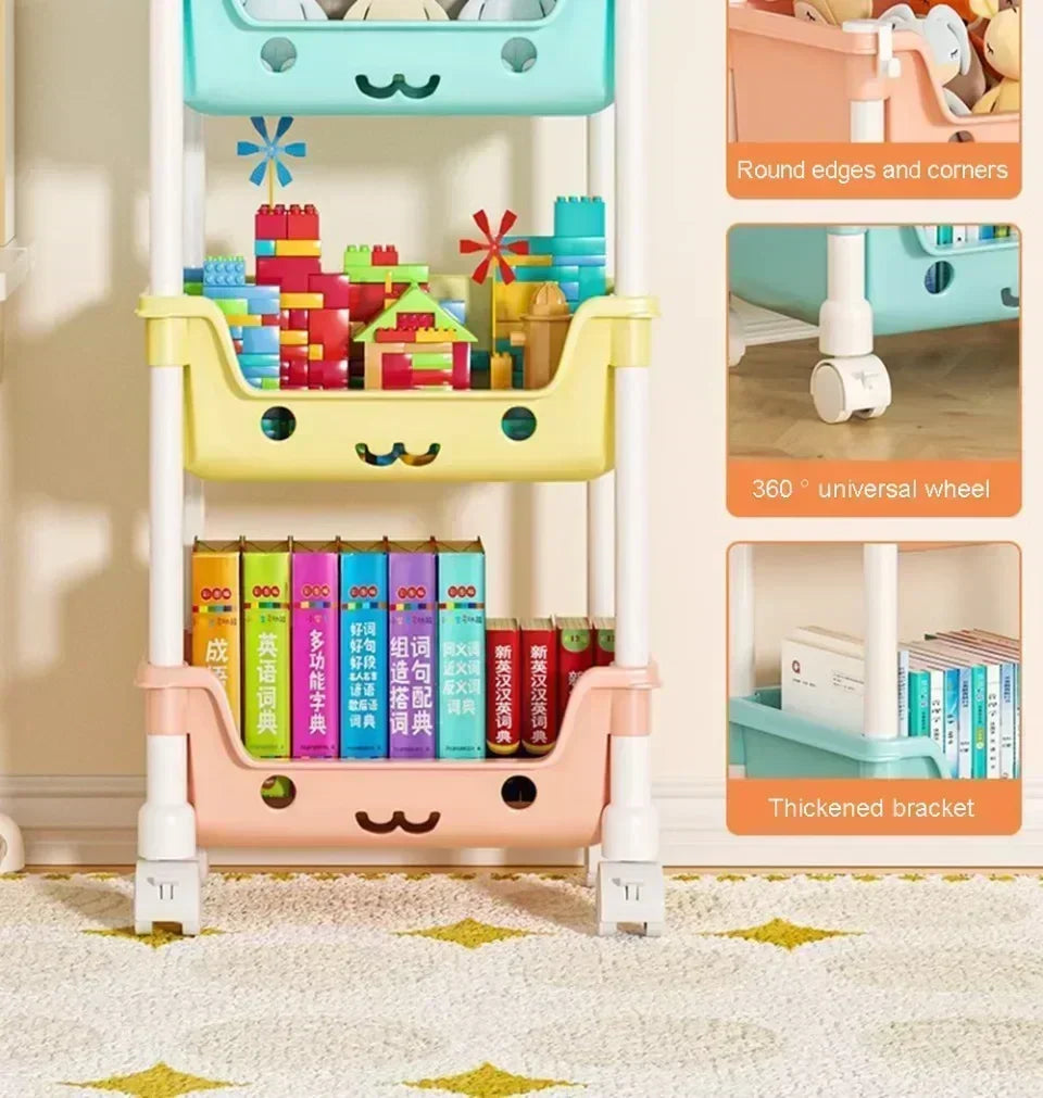 4 Layer Toy Storage Trolley & Bookshelf - Kids Organizer, Snack Rack, Bathroom & Kitchen Storage