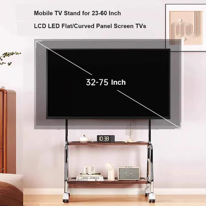 Rolling TV Stand on Wheels – Mobile Cart for 32–75in LCD & LED Flat/Curved TVs, Holds 110lbs, VESA 600x400mm