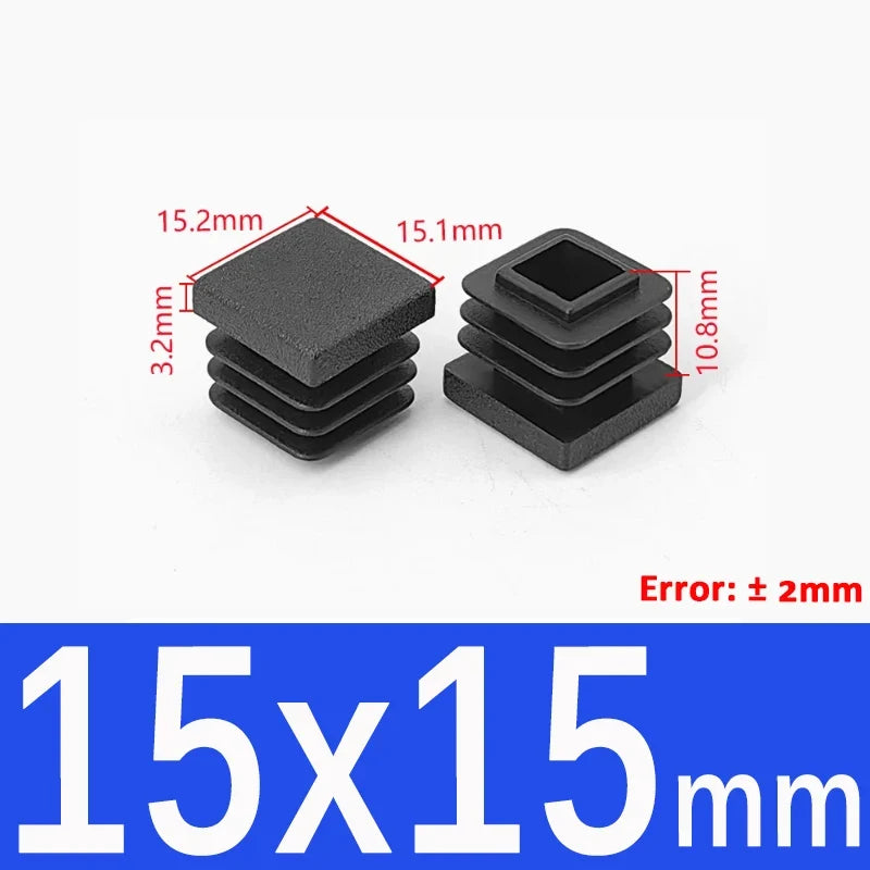 Black Square Tube End Caps - Plastic Blanking Plugs for Furniture, Tables & Chairs 10-100mm