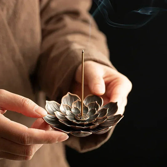 Bronze Lotus Backflow Incense Burner - Elegant Stick and Coil Holder for Home Decor and Buddhism Decoration