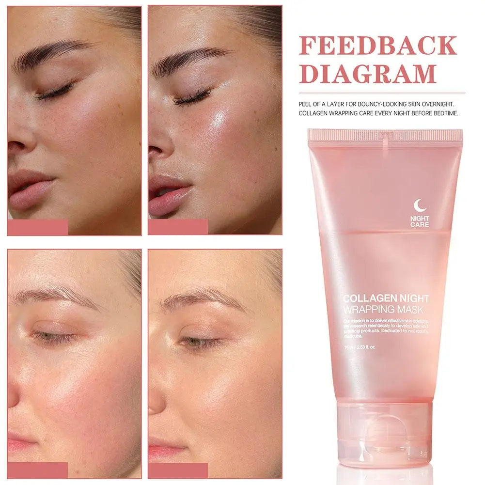Hydrolyzed Collagen Overnight Facial Mask - Peel-Off Hydrating & Firming Mask, Reduces Sagging & Dullness, Boosts Elasticity