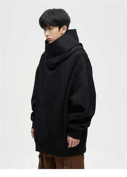Autumn Ninja Streetwear Turtleneck Hoodie - Men's Embroidered Y2K Vintage Fleece Sweatshirt, Hip Hop Fashion