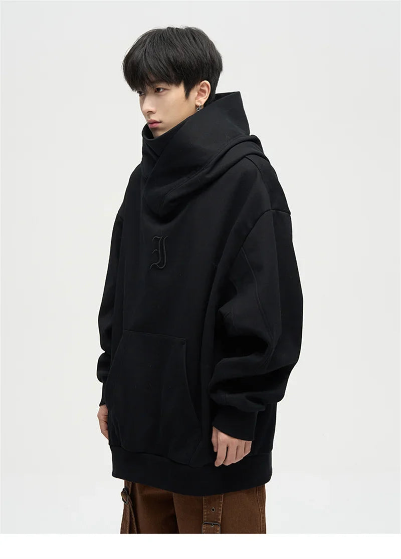 Autumn Ninja Streetwear Turtleneck Hoodie for Men – Letter Embroidered Hip Hop Fashion Sweatshirt, Y2K Vintage Fleece