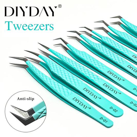 DIYDAY Anti-Slip Tweezers — High-Density Fiber Tip for Eyelash Extensions & Eyebrow Precision Beauty Tools